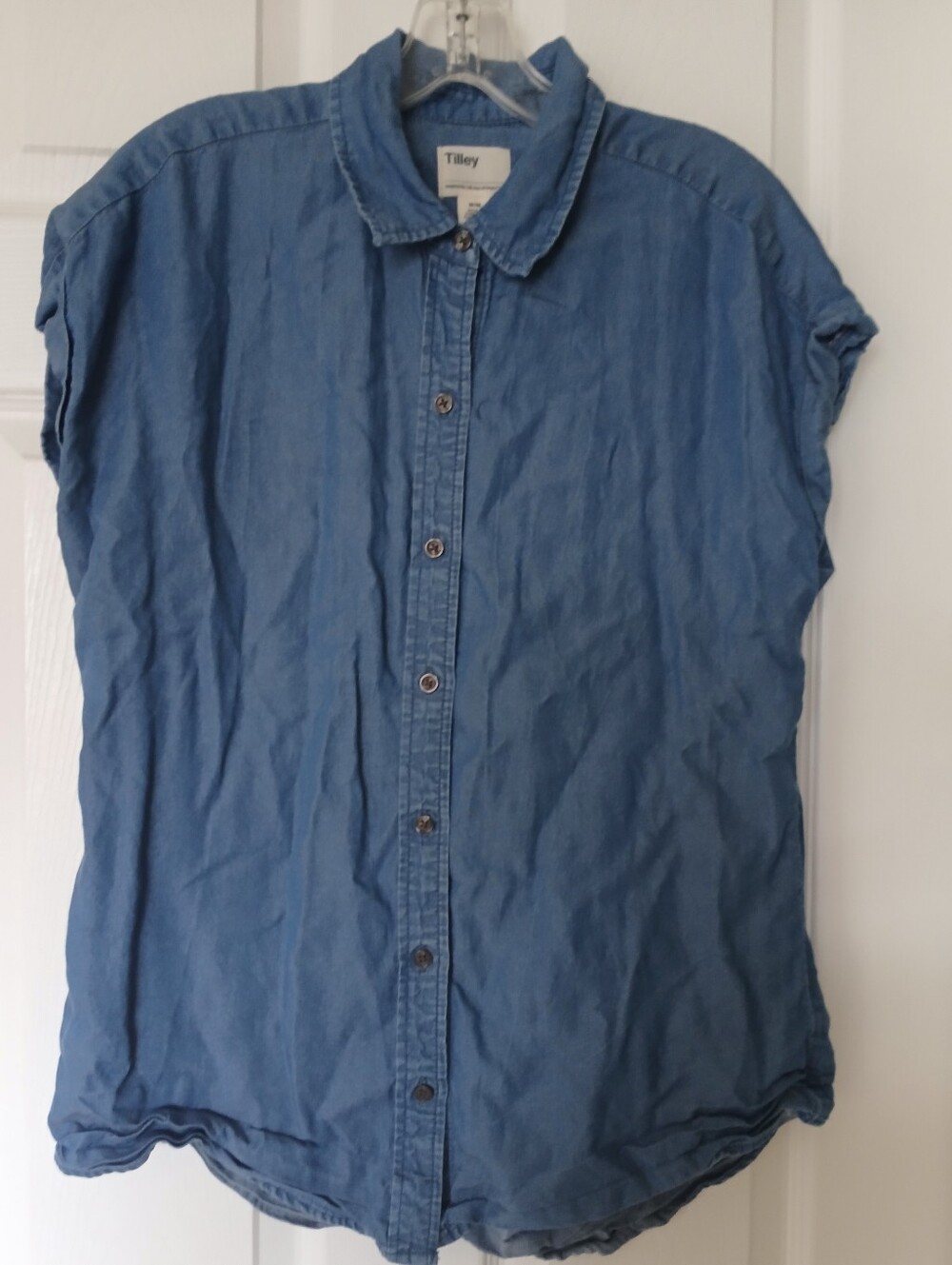 Tilley Blue Chambray Tencel Short Sleeve Button Down Shirt Size Med